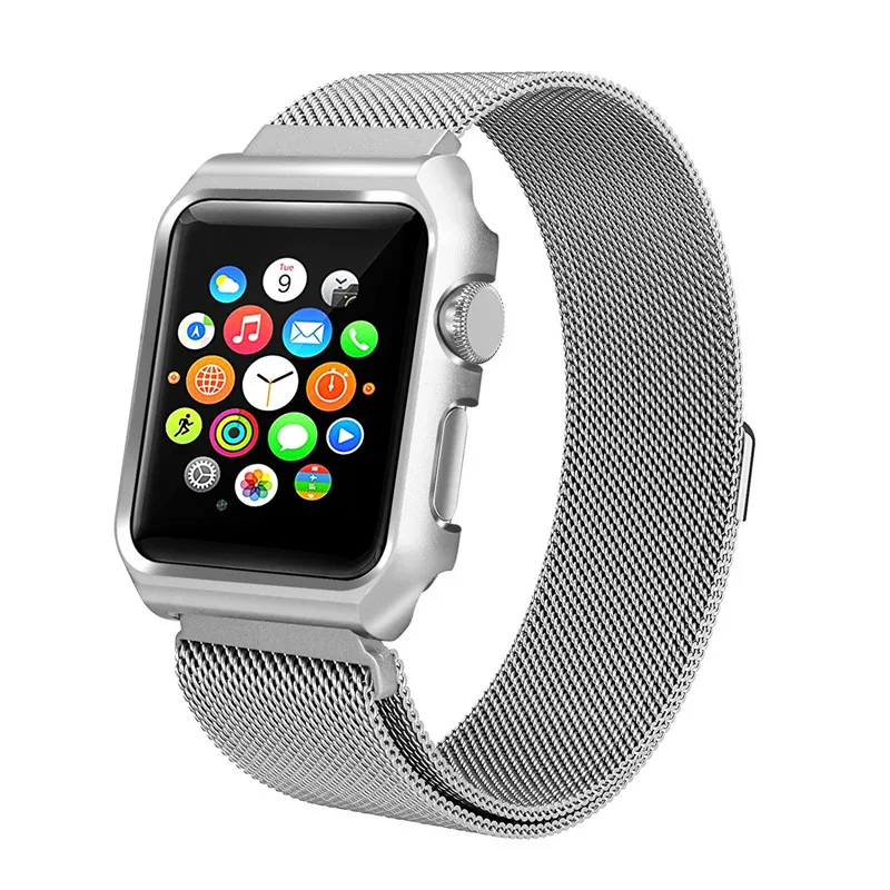 BUMVOR 40/44/38/42MM Strap For Apple Watch Stainless Steel Magnetic Replacement Wrist Band With Protective Case For iWatch 1-4