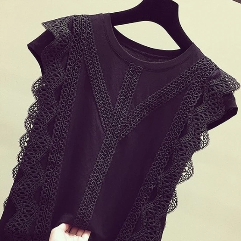 Korean Fashion Clothing Plus Size Solid Shirt Women Blouse Summer 2019 Womens Tops and Blouses Lace Patchwork Blusas 4835 50