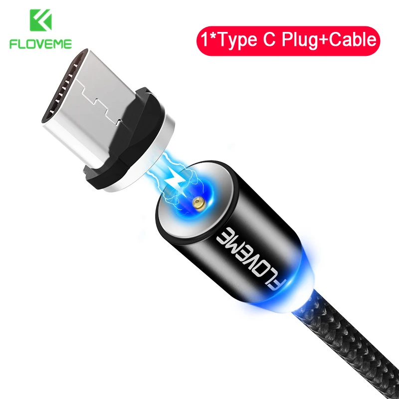 FLOVEME светодиодный магнитный кабель Micro usb type C для iPhone Xs Max XR X 7 Магнитный кабель для быстрой зарядки мобильного телефона - Цвет: Type C Cable