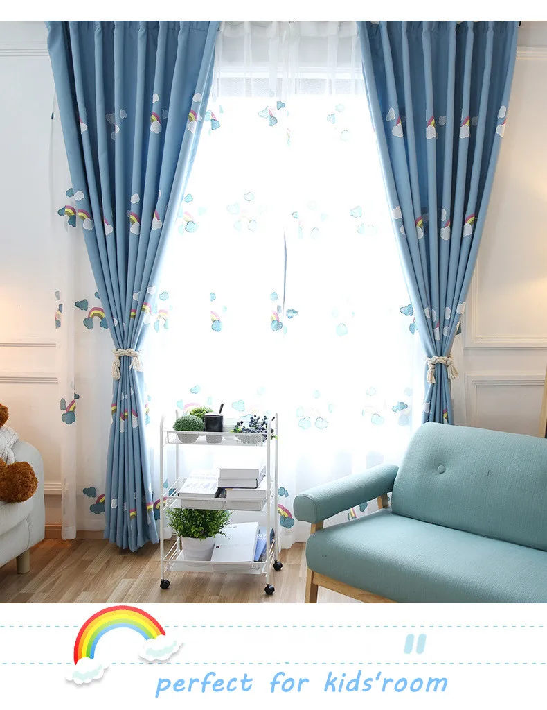 XYZLS, корейский стиль, Мультяшные радужные занавески для детской комнаты, синие вышитые затемненные занавески для детской спальни, занавески на окно