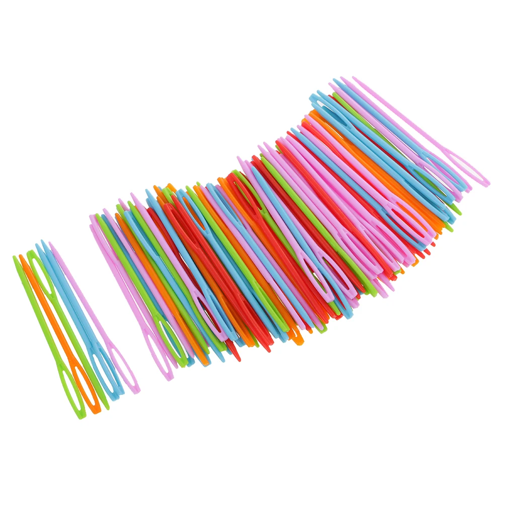 New 100pcs Colorful Plastic Sewing Weaving Needles for Kid DIY Craft Wool Cross Stitch Knitting Crochet 7cm Threading Needles