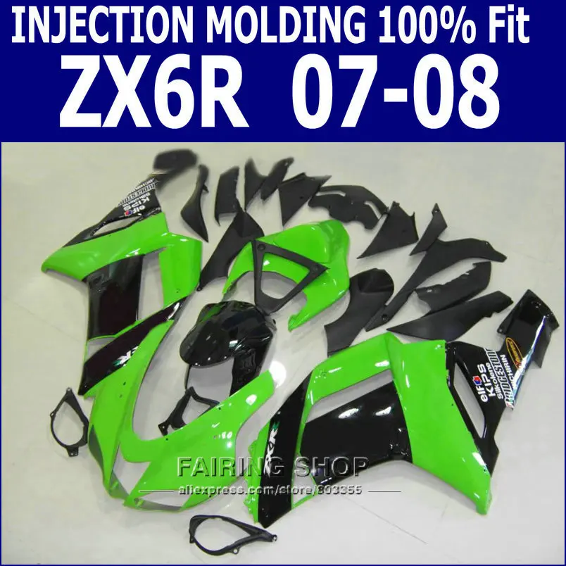 Новинка! zx6r 2007 2008 комплект обтекателей кузова для Kawasaki Ninja 07 08 зеленые Обтекатели (литьевая форма) S28|zx6r 2007|fairing