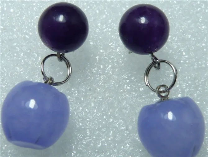 

FREE SHIPPING>>> handmade lovely 2 beads dark purple jade bead fashion earrings