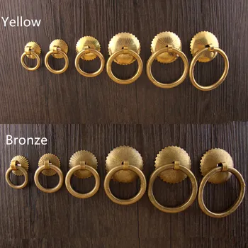 

Vintage Mini Brass Handle Flower Pull Cabinet Dresser Drawer Washer Knobs Handles,Chinese Furniture Hardware,2Sets