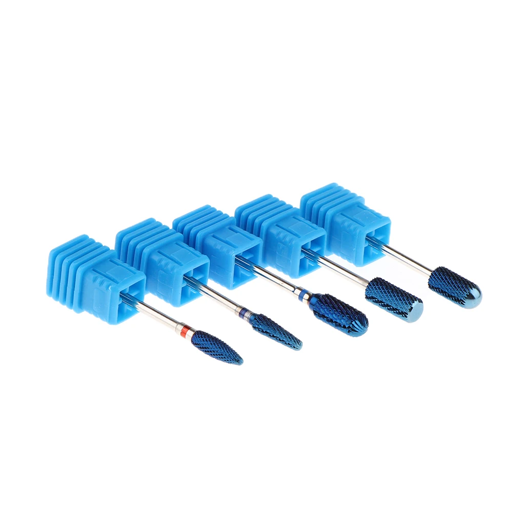 5Pcs/set Carbide Nail Drill Bits Grinding Polishing Heads for Electric Files Manicure Pedicure Tools w/ Storage Case