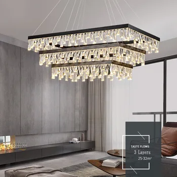 

New Design Brief Crystal Chandeliers Light Rectangle Lights Chandelier lustre K9 Lighting Dinning Room Living Room Bedroom