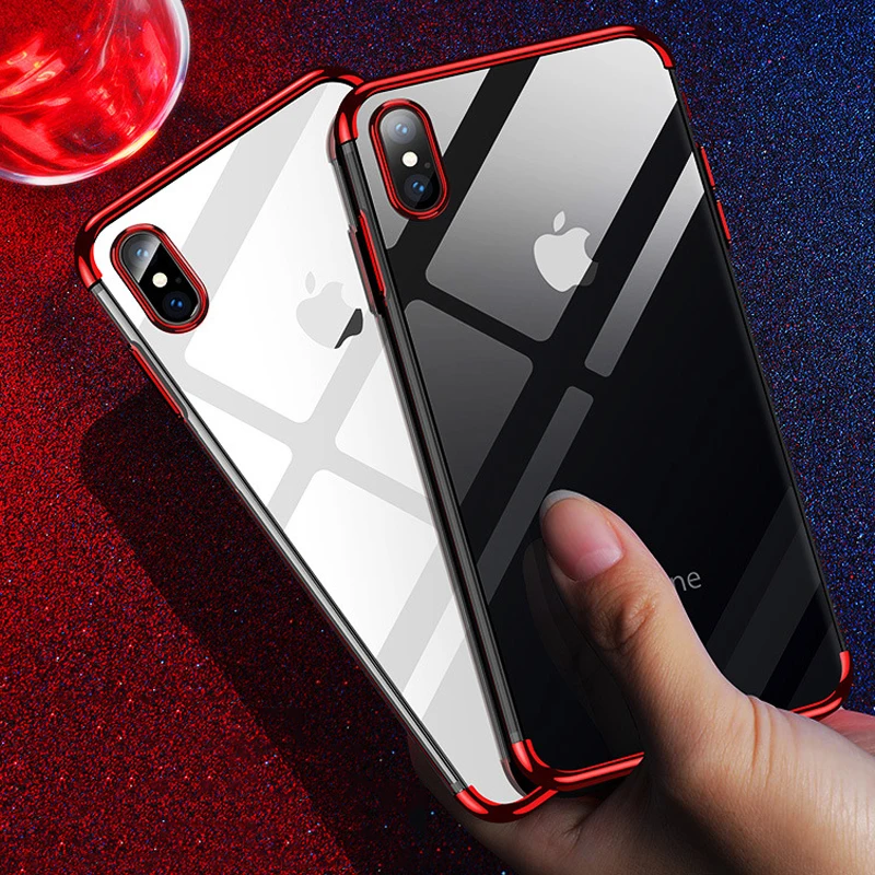 

Luxury Slim Plating Clear Soft TPU Case For iPhone XS Max XR 10 X 8 7 6 6S Plus Phone Cases Transparent Gel Silicone Back Cover