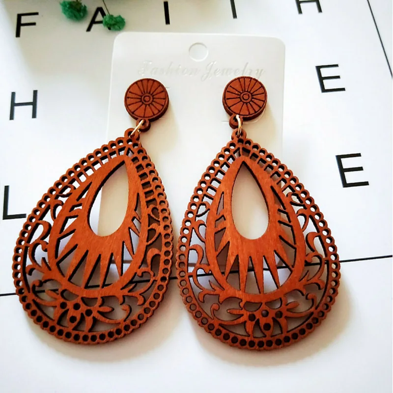 

Wooden Earrings Laser Cut Teardrop Earring Brown Wood jewelry Choose Your Own Design