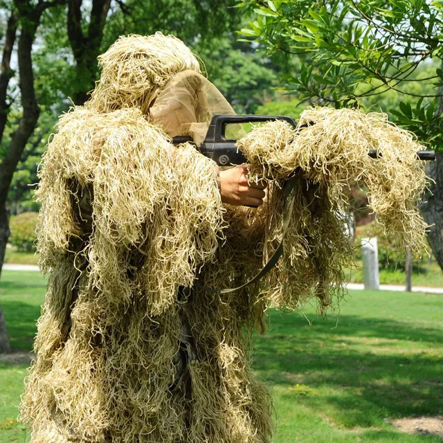 Field Dry Grass Ghost Tactical Ghillie Suit Sniper Hunting Paintball Wargame CS Ghilly Suit Set