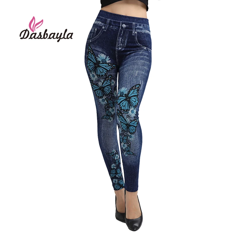 Download Dasbayla Women Jeans Leggings Mock Pocket Print High ...