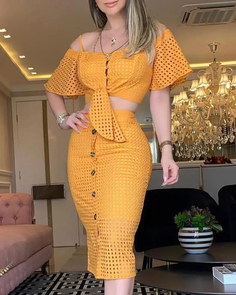 

2019 Sexy Off Shoulder Two Piece Set Solid Bodycon 2 Piece Set Women Summer Slim Mesh Strap Crop Tops And Skirt Set Female