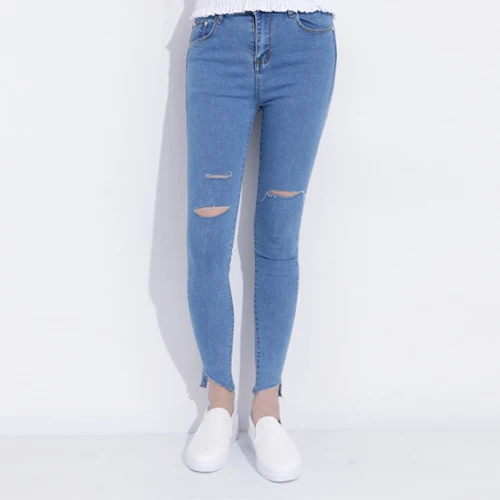 Light blue Обтягивающие рваные джинсы для женщин, тонкие женские рваные брюки-карандаш, рваные брюки, рваные джинсы, женская одежда - Цвет: Light blue