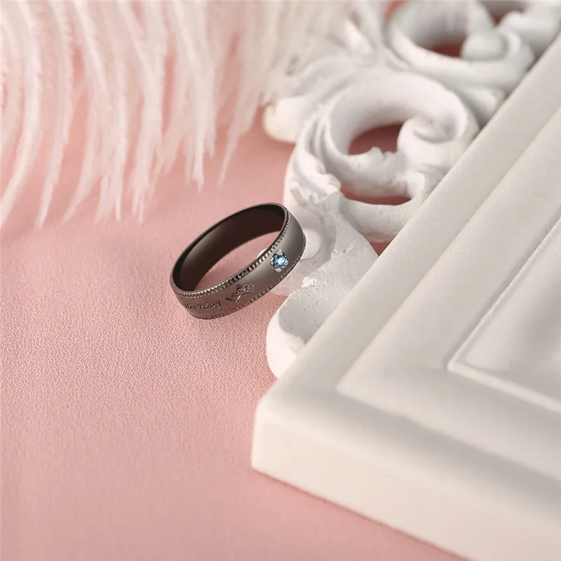 ROXI 2018 Fashion Her King And His Queen Crown Rings For Women Men Black/Rose Gold Color Couple Wedding Ring Promise Jewelry