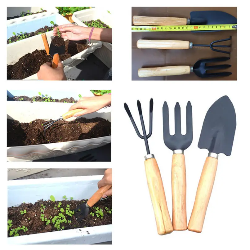 Spade Shovel 3Pcs  Set Shovel Rake Wood Handle Metal Head Kids Tool Mini Garden Tools for Garden farming #4P16 (2)