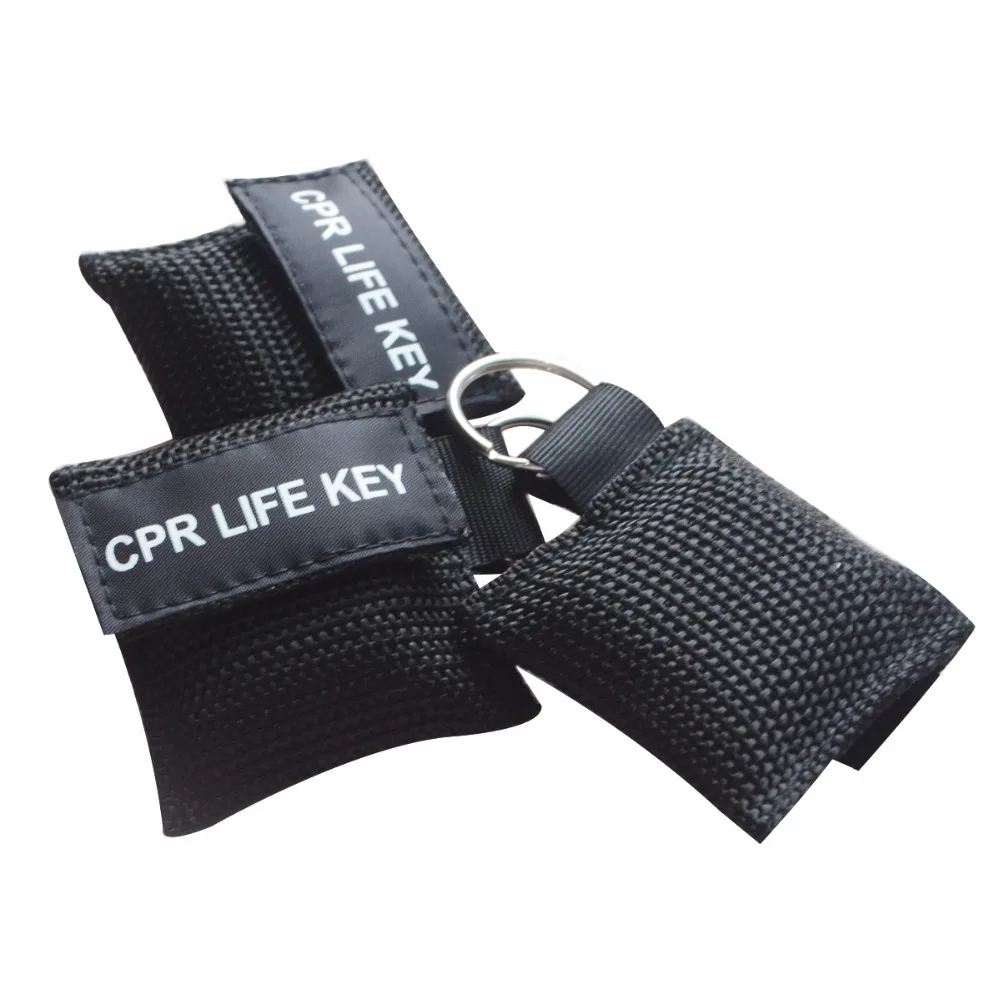 

100Pcs/Lot CPR Resuscitator Mask Emergency Life Key Face Shield With One-way Valve Black Nylon Pouch Wrapped Health Care Tool