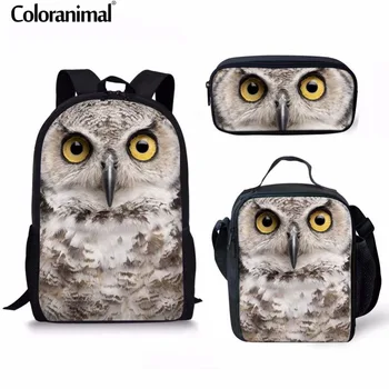 

Coloranimal 3Pcs Set Schoolbag for Boys Men's Casual Daypack School Backpack Cool Animal Owl Wolf Print Kid Set Bagpack Satchel