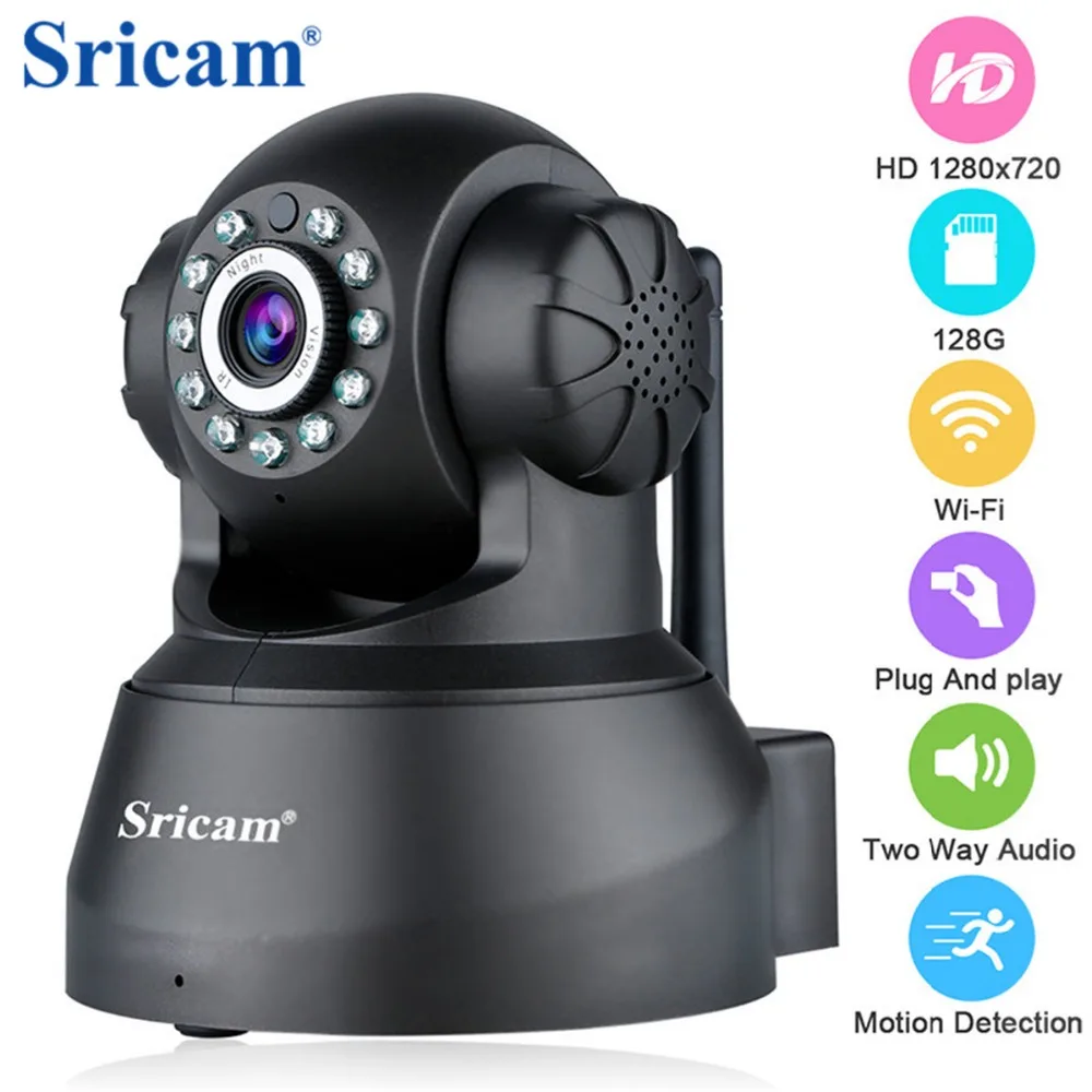 

Sricam SP012 720P Wireless IP Camera Mini Camera ONVIF Home Security Camera Wifi Pan/Tilt Surveillance P2P Baby Monitor 1.0 MP