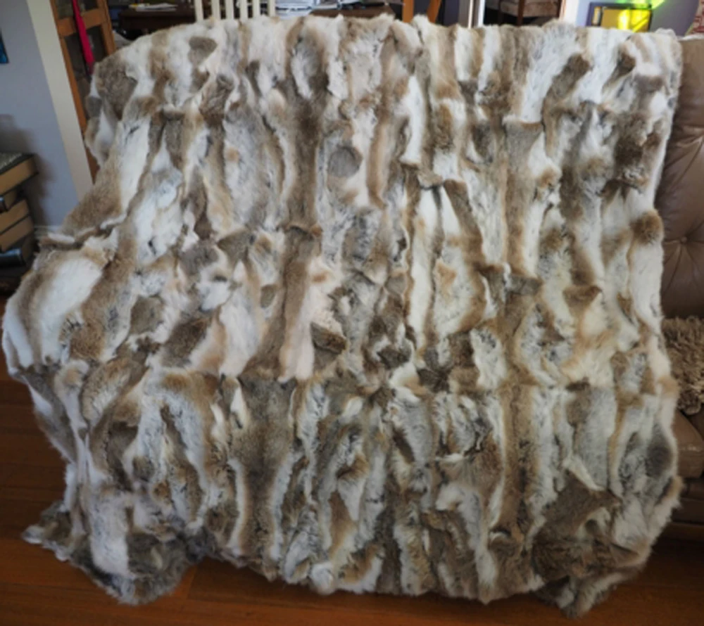 

Real Natural Patchwork Rabbit Fur Blanket Rabbit Fur Rug Decorative Blankets Tapetes para sala Rugs and Carpets For Living Room