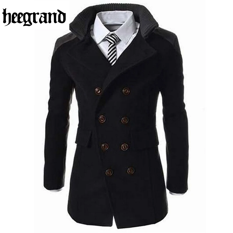 

HEE GRAND Fashion Male Autumn Winter Coat Turn-down Collar Wool Blend Men Overcoat MWN113