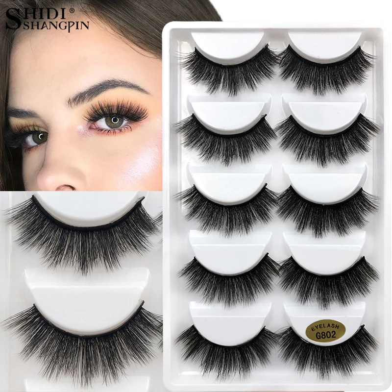 

SHIDISHANGPIN 5 Pairs False Eyelashes 3d Eyelashes Natural Long 3D Mink Lashes Makeup Soft Fake Eye Lashes Mink Eyelashes G802
