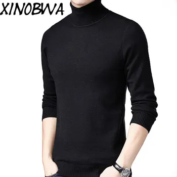 

New Arrival 2018 Men Winter Autumn High Street Fashion Turtleneck Solid Knitted Sweater Male Casual Knitted Thick Warm Pullover