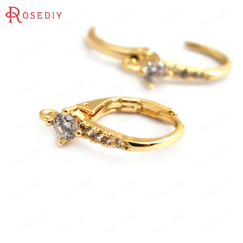 34944 4PCS 15MM Quality Gold Color Brass with Zircon Drop Shape Earrings Hooks