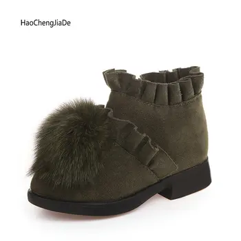 

Winter Girls Boots Children Snow Boots Plush Ball Kids casual shoes Fashion Rubber Shoes With Fur Princess Baby Girls Boots