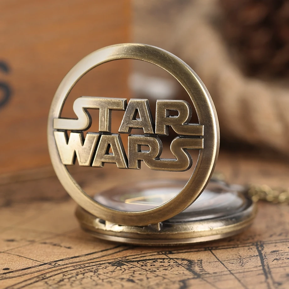 Vintage Retro Holllow Star Wars Theme Quartz Pocket Watch Roman Number Best Gift for Men Women Children Necklace with Chain (11)