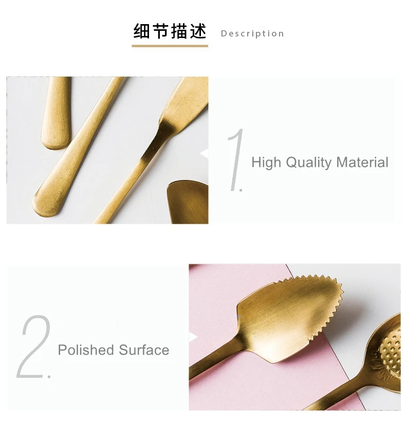 Stainless Steel Spoon Cute Ice Cream Coffee Fruit Spoons Butter Knife Teaspoon Gold Plating Dessert Cake Sugar Spoon Tableware