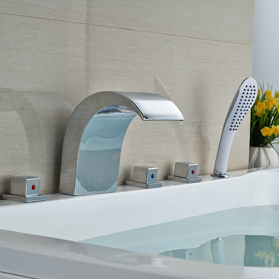 Wholesale And Retail Promotion Polished Chrome Waterfall Bathroom Tub Faucet W/ Hand Shower Sprayer Mixer Tap Wholesale And Retail Promotion Polished Chrome Waterfall Bathroom Tub Faucet W/ Hand Shower Sprayer Mixer Tap