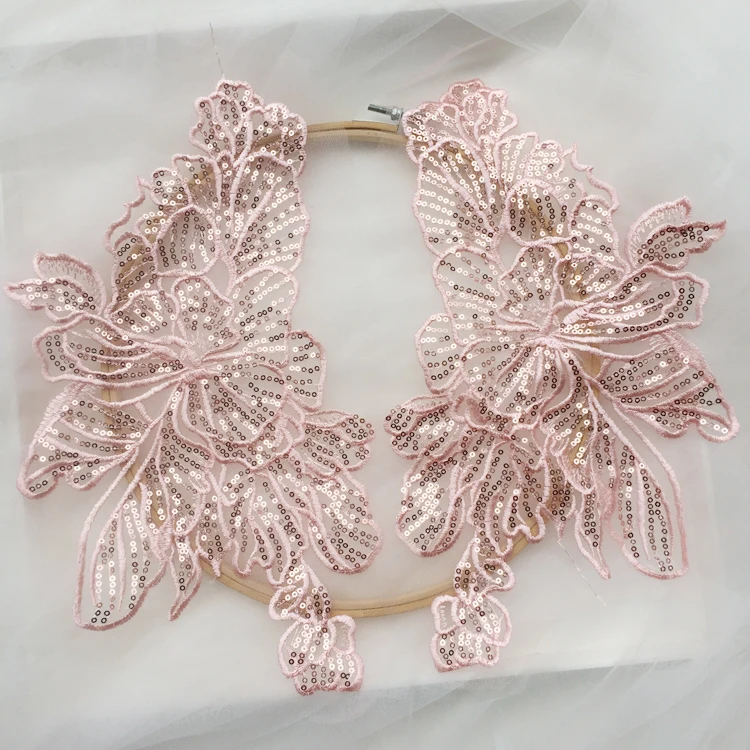 

1Pair Embroidery Flower Applique Wedding Dress Lace Clothing Material Accessories