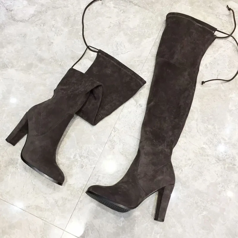 Femme Bout Mode Véritable Nouvelle Bottes De Cuir gris Talon Femmes Pointu Le Sexy En Noir Haut Sur 41 Taille Extensible ardoisé Genou Suède Chaussures marron Longues Tissu 34 Px7twPqdr