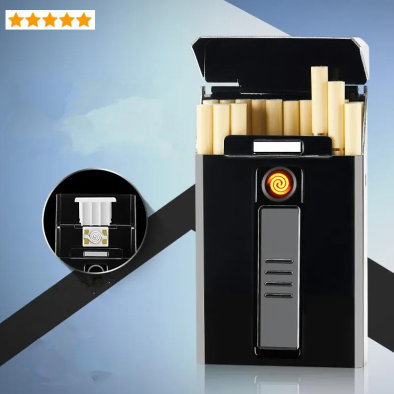 

New Cigarette case lighter USB Charging Cigarette Lighter Windproof Electronic lighter Electric flameless Heat wire Lighters
