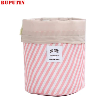 

RUPUTIN Dropshipping Drawstring Cosmetic Bag High Capacity Makeup Organizer Storage Bags Travel Toiletry Kit Drum Make Up Bags
