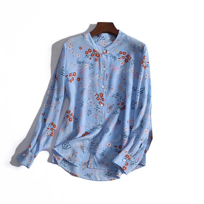 Vintage Floral Printed Female Silk Blouse 100 Natural Silk Flowers