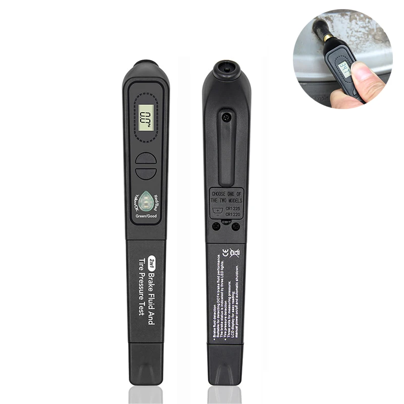 

2 In 1 Car Brake Fluid Liquid Tester Pen+Tire Pressure Tester With 5 LED Auto Vehicle Diagnostic-Tools Mini Brake Fluid Tester