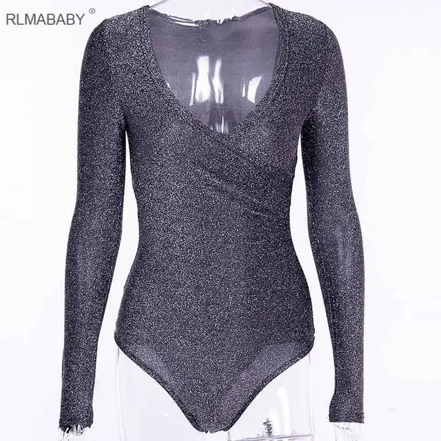 Buy RLMABABY Sparkly Deep V Neck Sexy Bodsuit Glitter