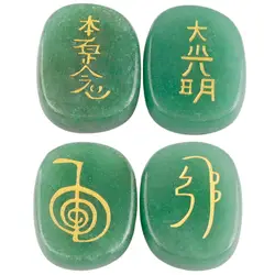 TUMBEELLUWA 1 компл. (4 шт.) зеленый авантюрин камень с гравировкой, пальмовое Усуи камень Исцеление Кристалл чакра рейки символы