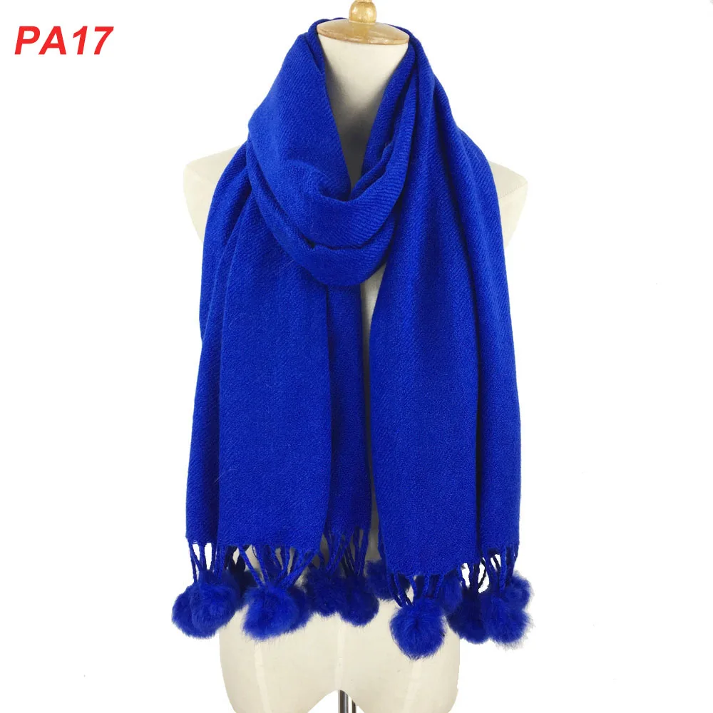 Очень популярный акриловый простой мягкий красочный шарф с помпоном, более 20 цветов, теплые шарфы для женщин и девочек