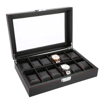 

12Grids Watch Display Storage Box Watch Organizer Case PU Leather Jewelry Gift Storage Boxes Organizer Carring Cases with Mirror