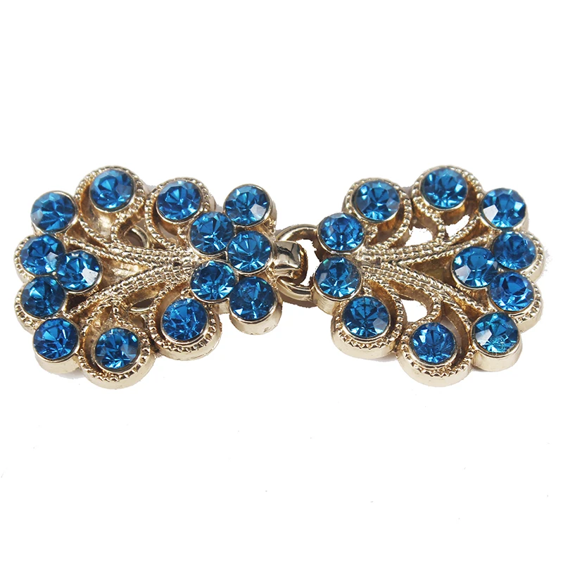

20set Crafts Closure Clasps Button Blue Crystal Gold Tone Metal Hook Eyes Clasp Garment Fastener Sewing Supplies NK318