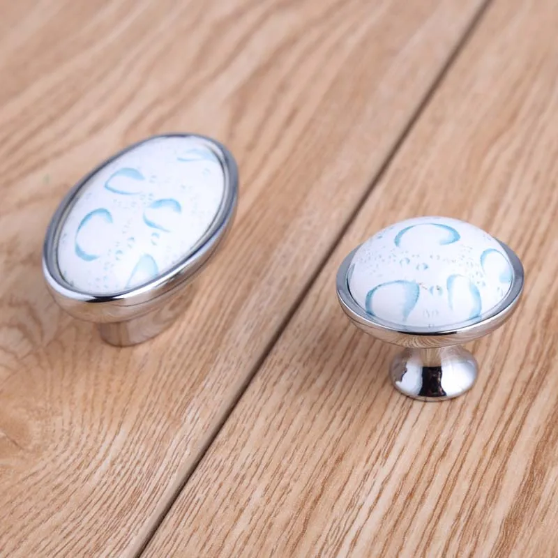 

modern simple Water droplets ceramic drawer watch tv table pulls knobs silver chrome dresser kitchen cabinet door handles knobs