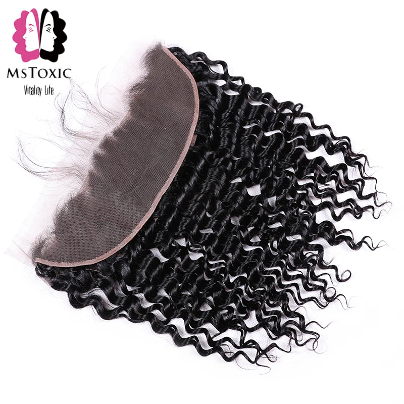 Mstoxic Brazilian Deep Wave Frontal 13x4 Ear To Ear Lace Frontal Closure Free Part 100% Human Hair Natural Color Non Remy Hair