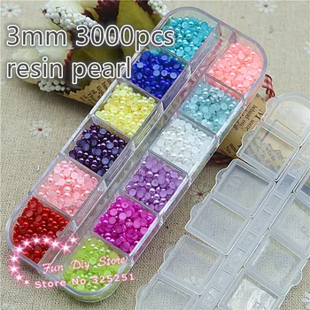 

12 different color 3mm 3000pcs pearl box ABS imitation pearl loose beads plain color free shipping