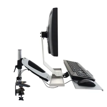 

HONGHUA Desktop Clamping Mount Aluminum Gas Spring Arm Full Motion Monitor Holder+Keyboard Holder Sit-Stand Workstation PS Stand