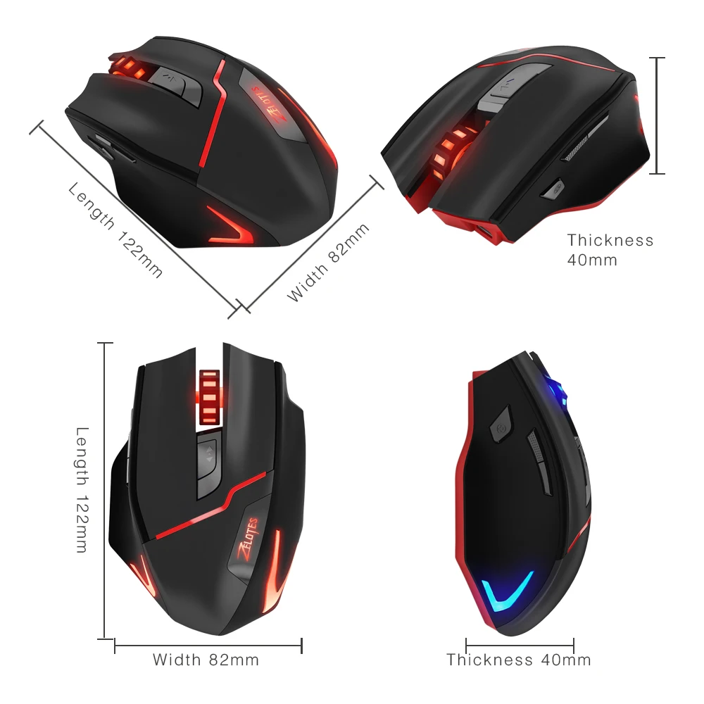 ZELOTES F18 игровая мышь профессиональная 3200 dpi USB Проводная 2,4 GHz Беспроводная игровая мышка для компьютера PC перезаряжаемая пальчиковая