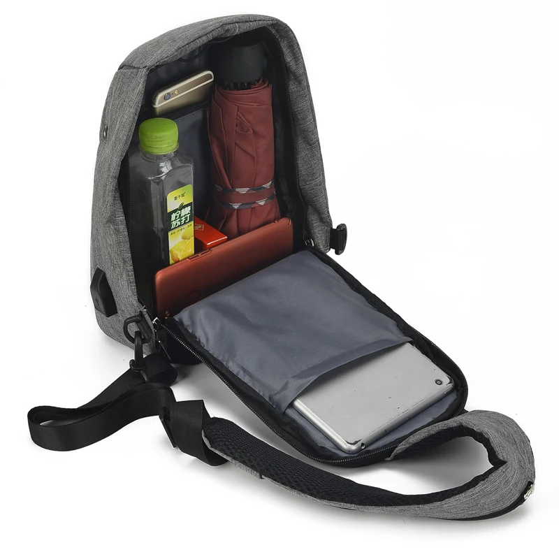 Для мужчин Холст Открытый Спорт слинг маленькая нагрудная сумка через плечо зарядка через usb противоугонные сумки