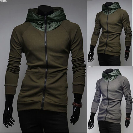 Gray Green 2014Top Brand New Winter Men Hoodies Zipper High Collar Fleece Wool Coat Korean Solid Mens Sweatshirts AX279 M-XXL | Мужская