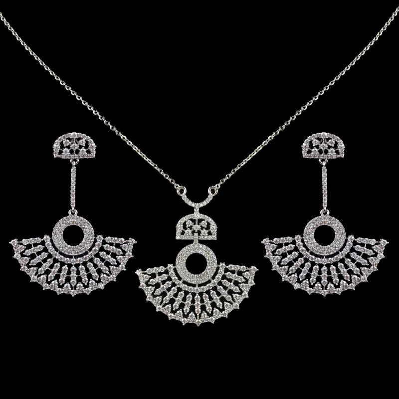 

New design luxury brand micro pave Cubic Zirconia pendant necklace earring jewelry set for women,party/wedding jewelry accessory