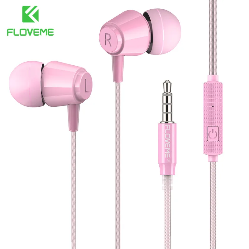 FLOVEME наушники-вкладыши спортивные наушники с микрофоном или для xiaomi iPhone samsung Hifi бас гарнитура fone de ouvido auriculares MP3 - Цвет: Pink